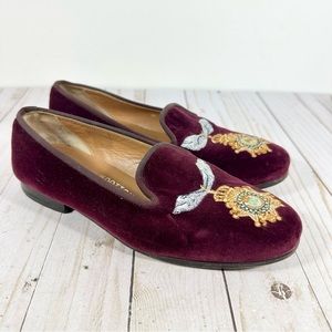 Stubbs & Wooten X J. Crew Wine Velvet Loafers 7